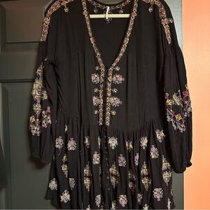 Free People Black Embroidered Tunic Dress